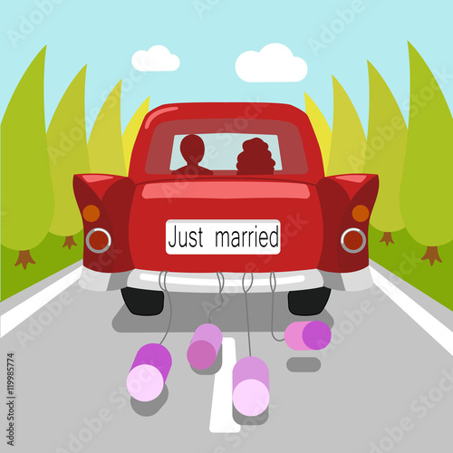 Wedding car just married cartoon vector