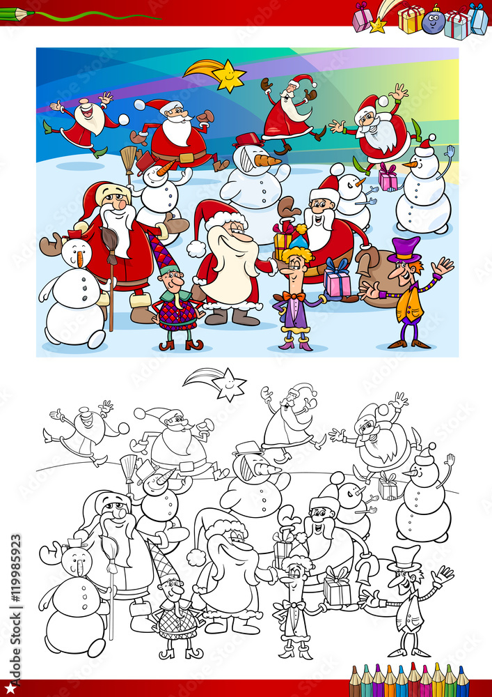 Fototapeta premium christmas group coloring page