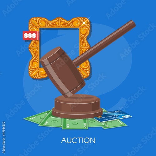 Auction and bidding concept vector illustration in flat style design. Selling arts