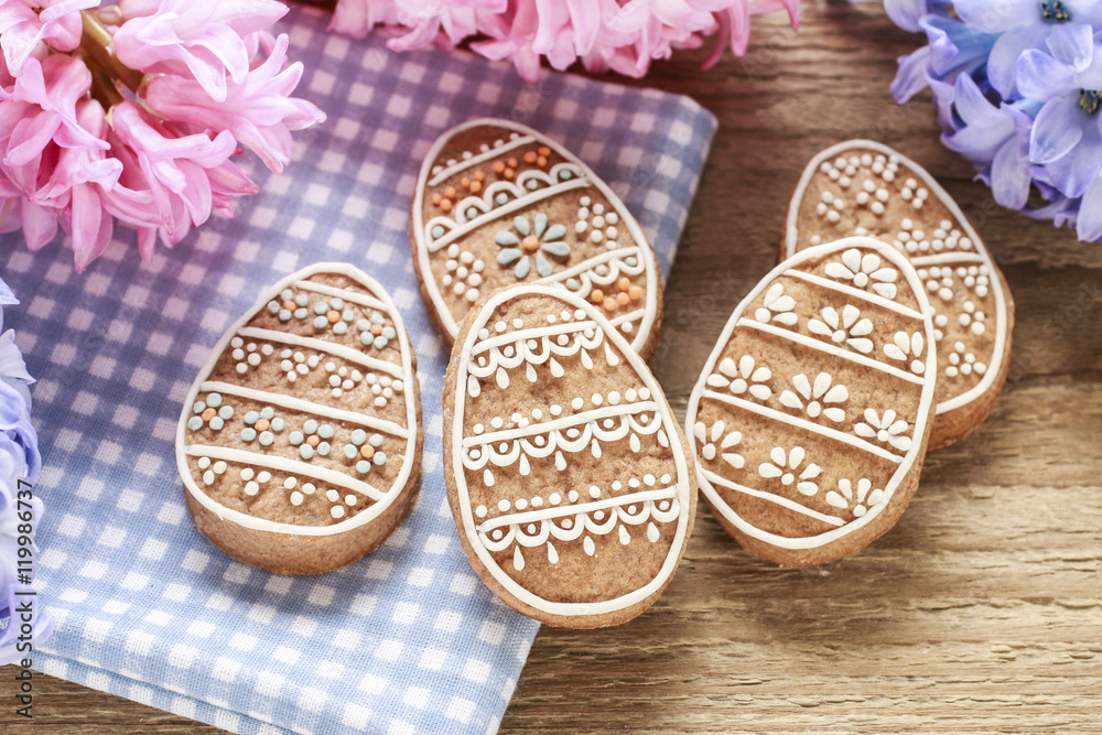 Easter gingerbread cookies and spring flowers Easter gingerbread cookies and spring flowers