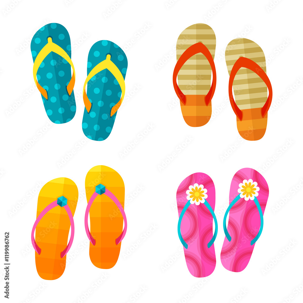 Collection of bright colorful flip flops isolated Collection of bright colorful flip flops isolated
