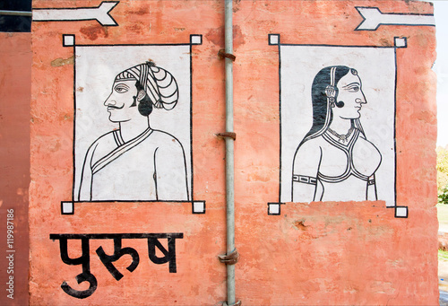 BIKANER, INDIA - MAR 4: Pictures indicate the location of toilets for men and women on March 4, 2015. Bikaner has population near 650,000. It was founded by maharaja Rao Bika in 1486 photo