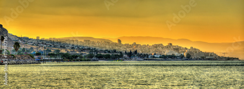 Stampa su tela Tiberias city and the Sea of Galilee in Israel