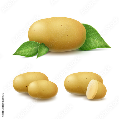 Set of Unpeeled and Sliced Potatoes with leaves