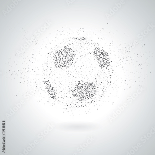 Silhouette Of Football / Soccer Ball From Polygon Particle. Gray Background