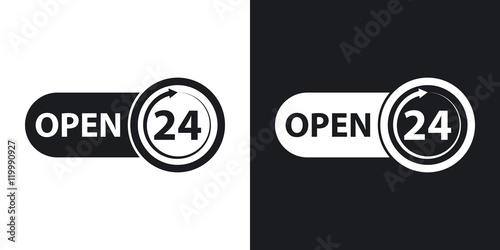 Vector open 24 hours icon. Two-tone version on black and white background