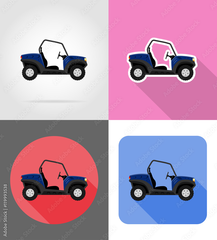 Naklejka premium atv car buggy off roads flat icons vector illustration