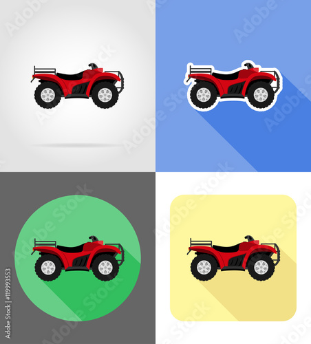 atv motorcycle on four wheels off roads flat icons vector illust