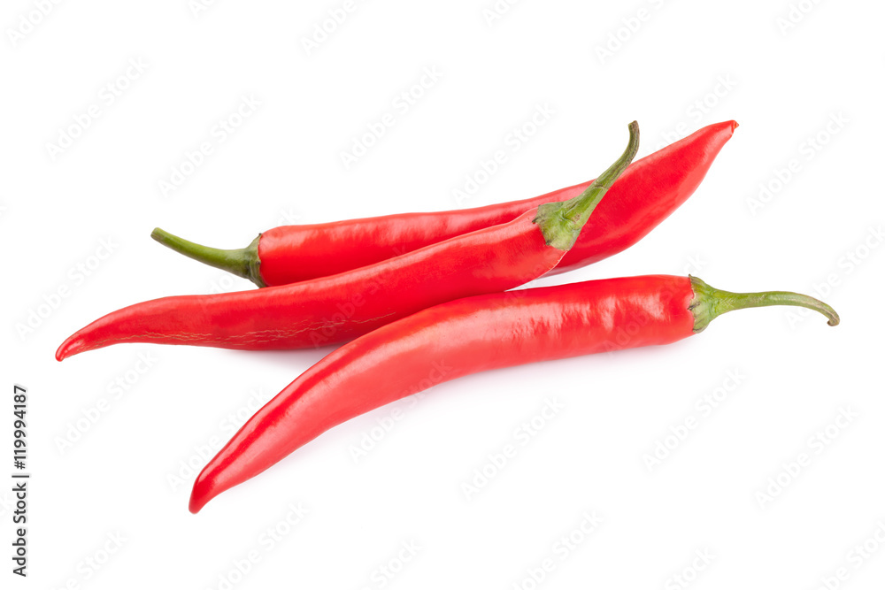 red chili or chilli cayenne pepper isolated on white background