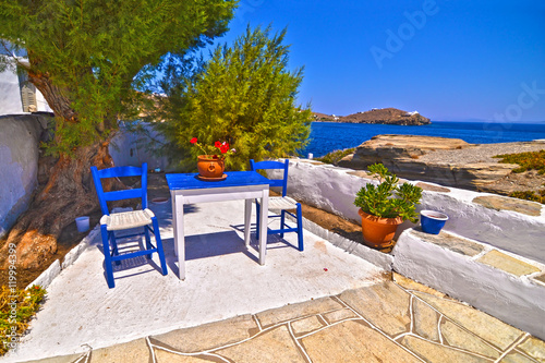 traditional blue table and chairs at Sifnos island Cyclades Greece