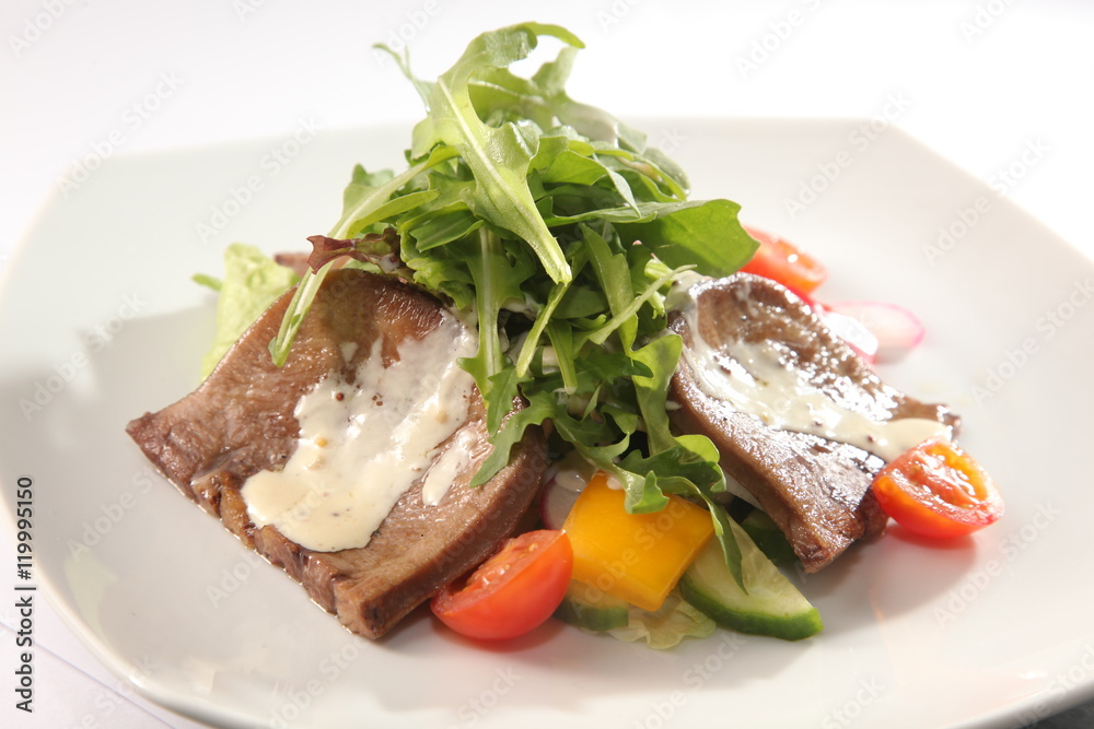 Salad with beef tongue and sauce Salad with beef tongue and sauce