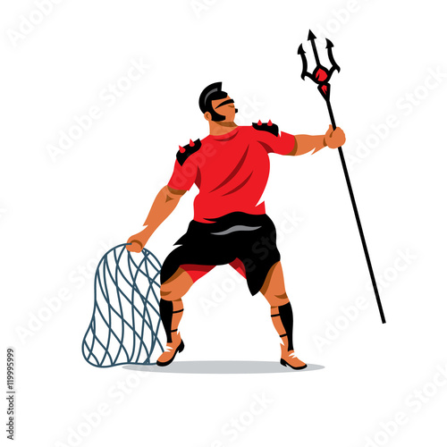 Vector Gladiator with trident and net Cartoon Illustration.