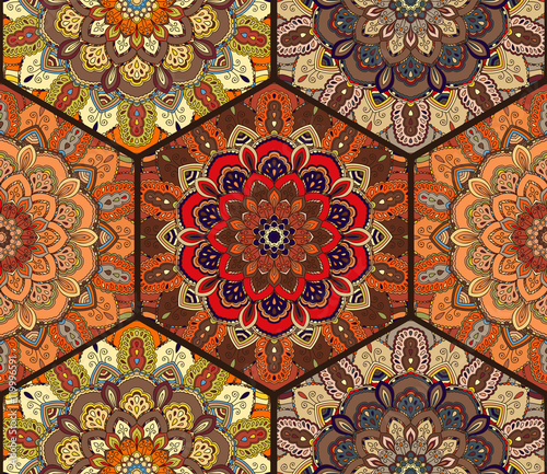 Honey Comb Hex Pattern from Flower Mandala Brown