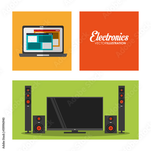laptop and tv with speakers icon. electronic appliances and supplies for your home theme.Colorful design. Vector illustration