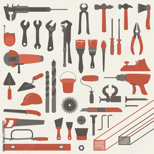 Drawn Icons of Repairing Instruments and Accessories