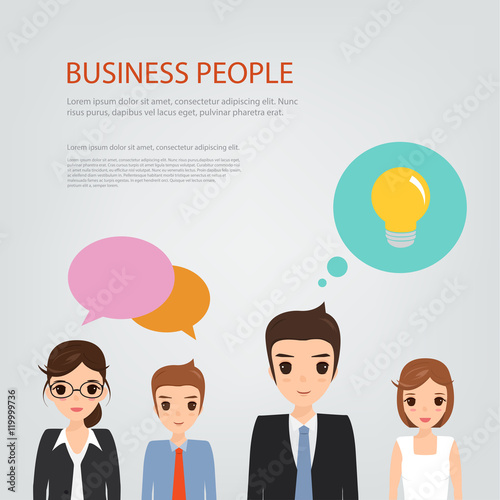 Teamwork of business people with speech bubbles communicating. p