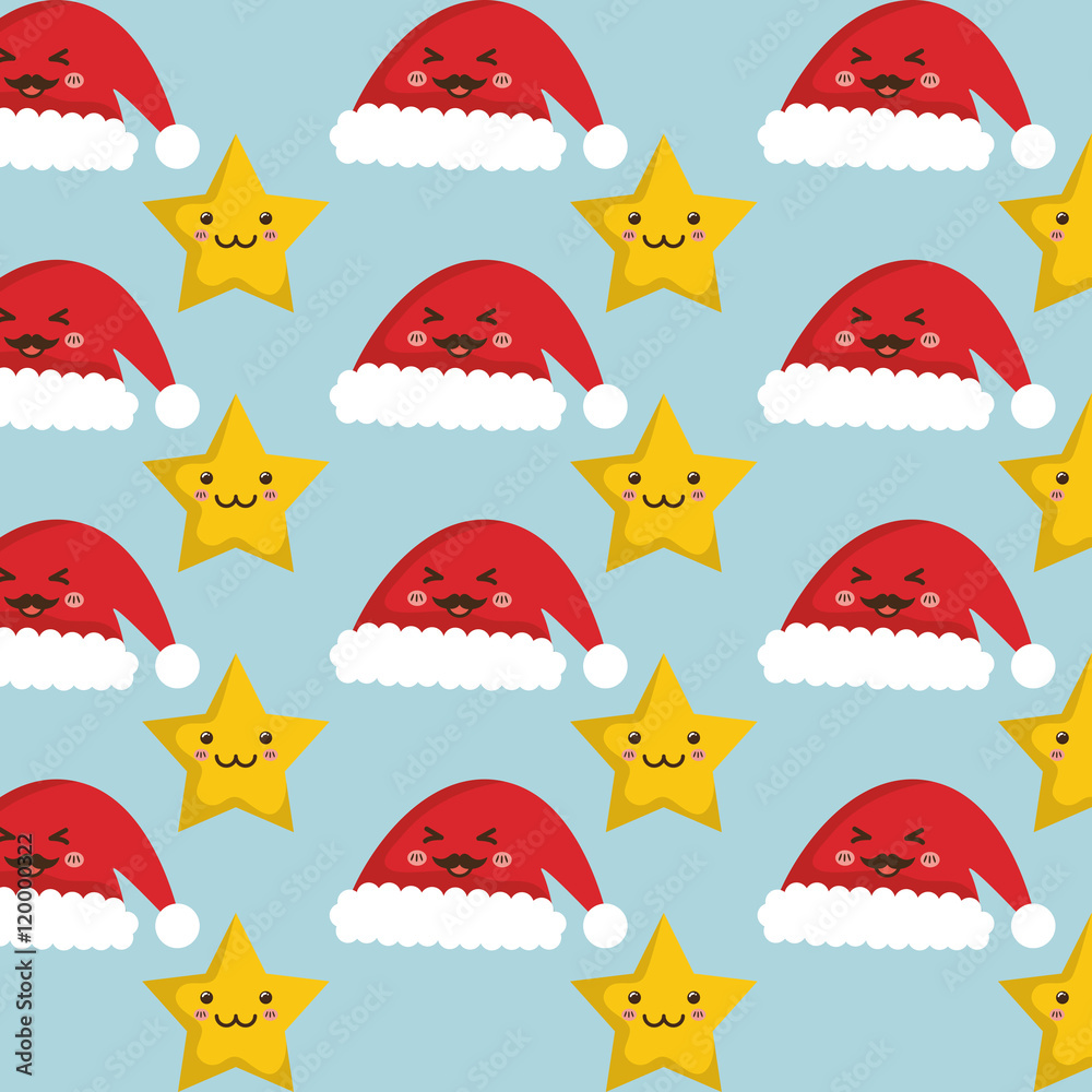 stars and hats cartoons background. Merry Christmas decoration and season theme. Colorful design. Vector illustration