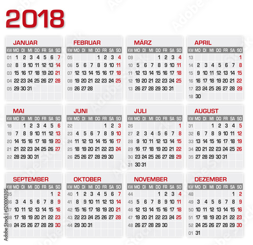 Kalender Kalendarium 2018 Stock Vector | Adobe Stock