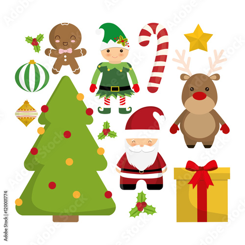 reindeer santa gift pine tree elf coockie icon. Merry Christmas decoration and season theme. Colorful design. Vector illustration © djvstock