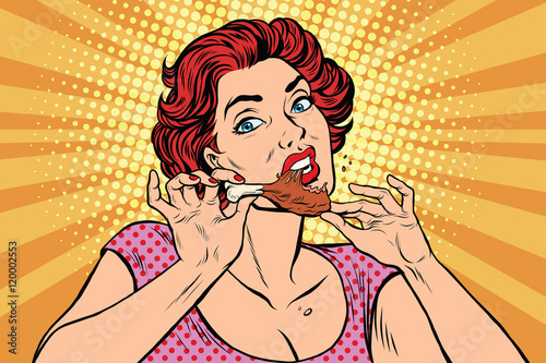 Woman eating a chicken leg