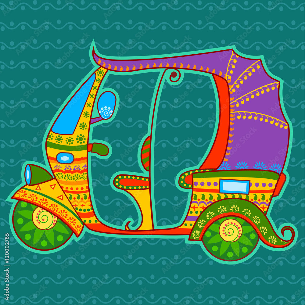 Auto rickshaw in Indian art style Stock Vector | Adobe Stock