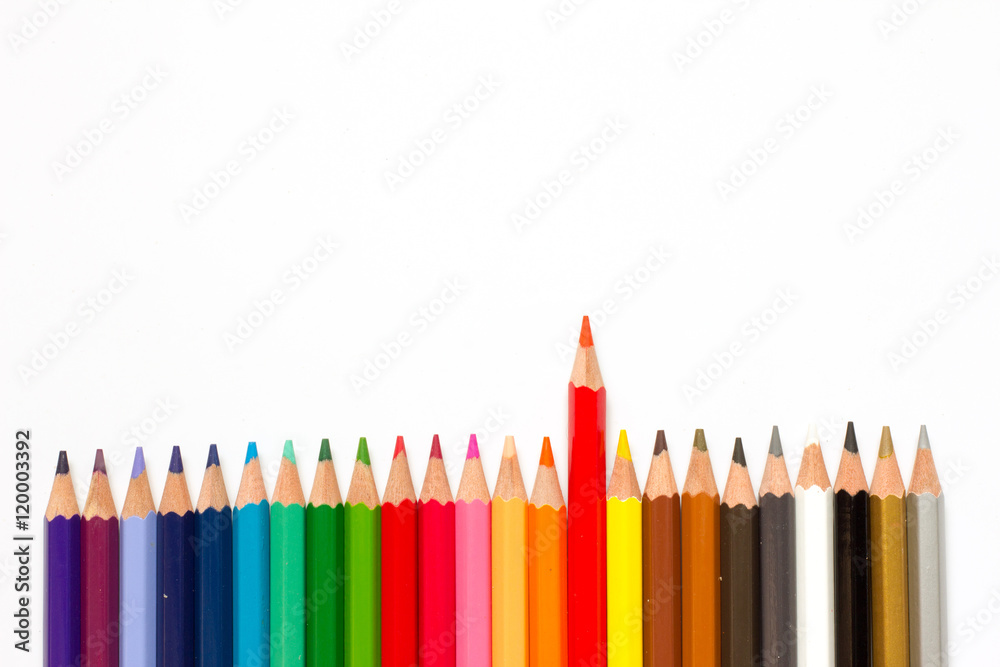 Row of color pencil on white background Row of color pencil on white background