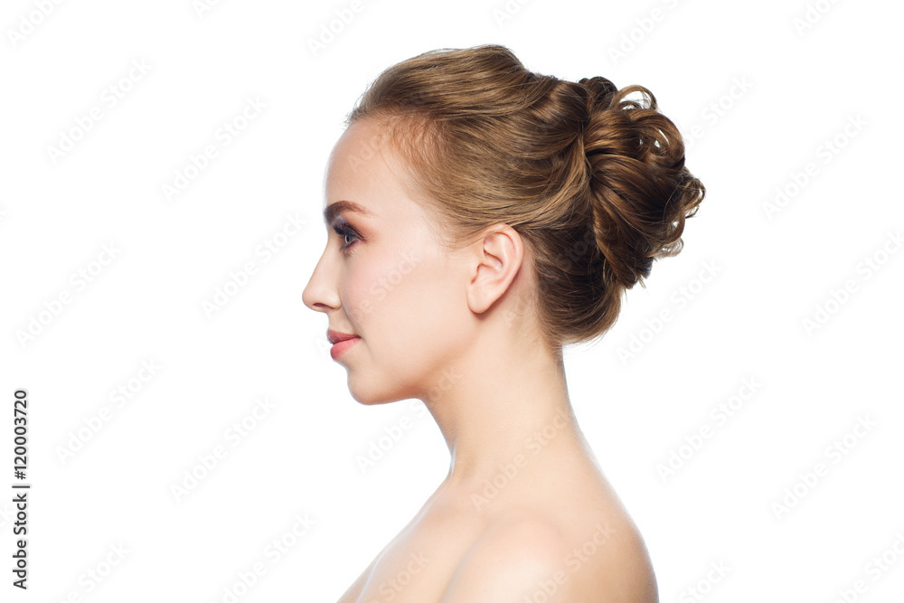 beautiful young woman face over white background beautiful young woman face over white background