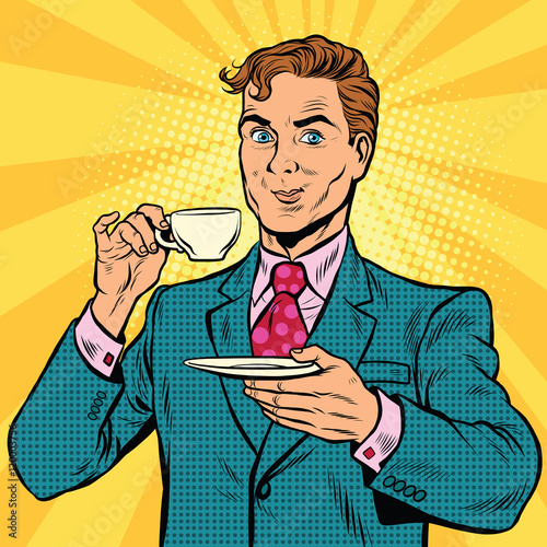 Retro businessman drinking tea