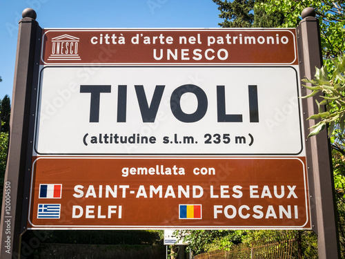 Tivoli city information sign, Lazio, Italy