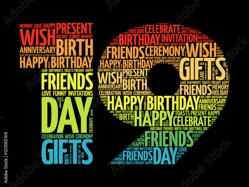 Happy 19th birthday word cloud collage concept