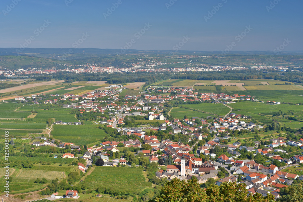 View from Stift Göttweig into the Danube valley with the villages Furth and Palt in the front and the city of Krems in the background. View from Stift Göttweig into the Danube valley with the villages Furth and Palt in the front and the city of Krems in the background.