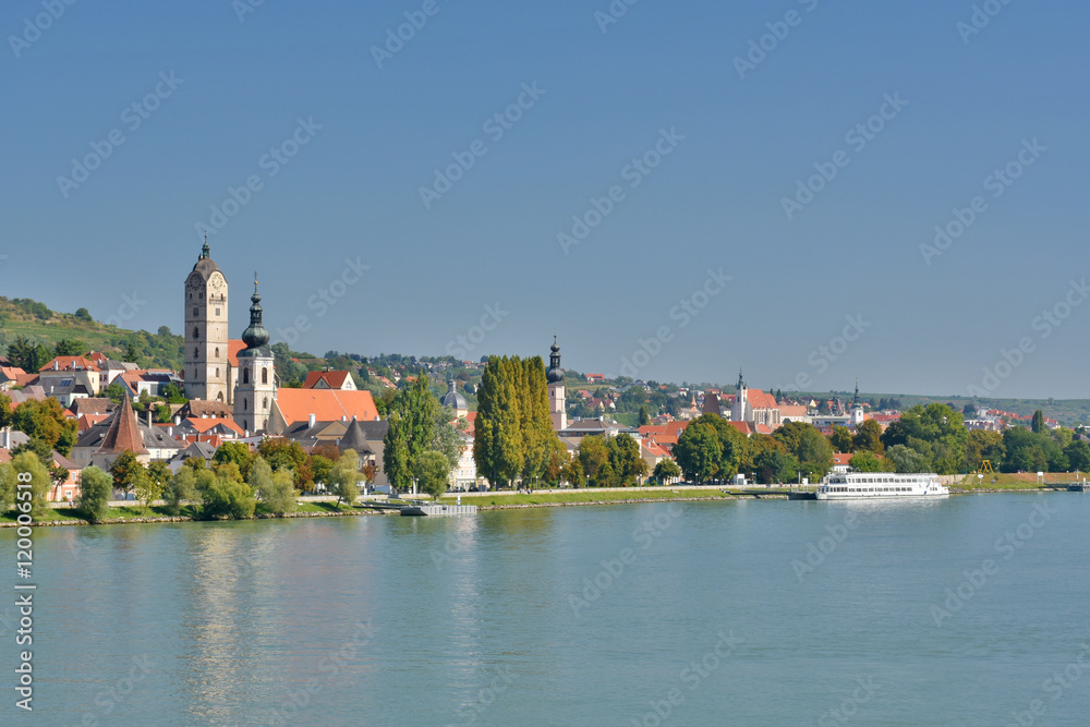 View over the Danube with the district Stein in the front and the city of Krems in the background