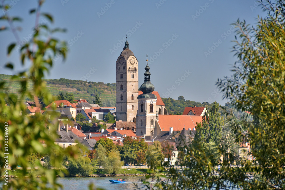 Stein an der Donau (district of Krems) seen from the other side of the river Danube