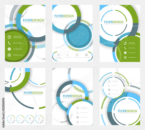 Set of business flyer template, brochure or corporate banner with circular pattern. A4 size.