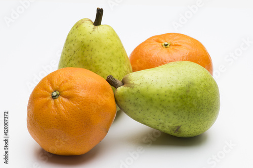 Pears and clementines isolated on white