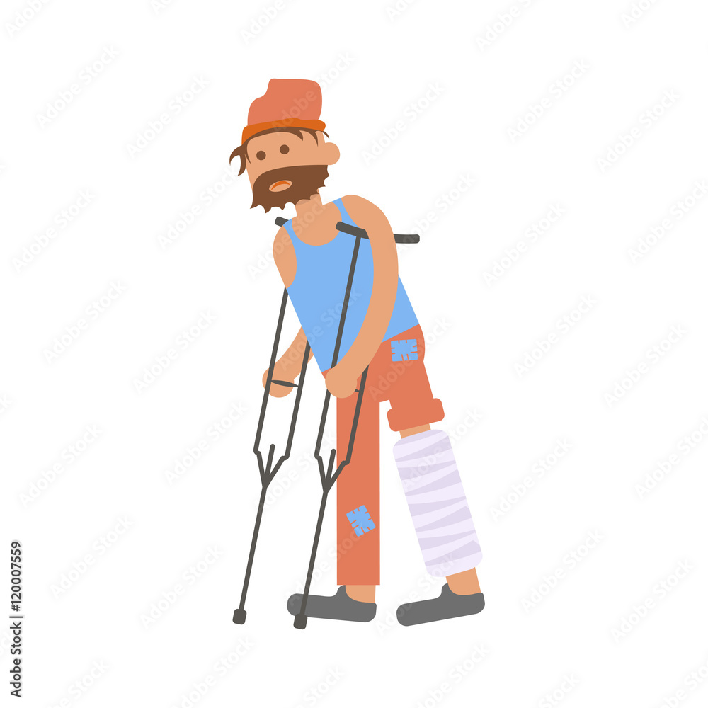 Homeless with leg in a plaster cast Homeless with leg in a plaster cast