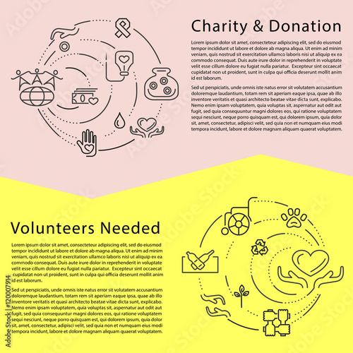 Charity and donation, volunteers needed concepts set