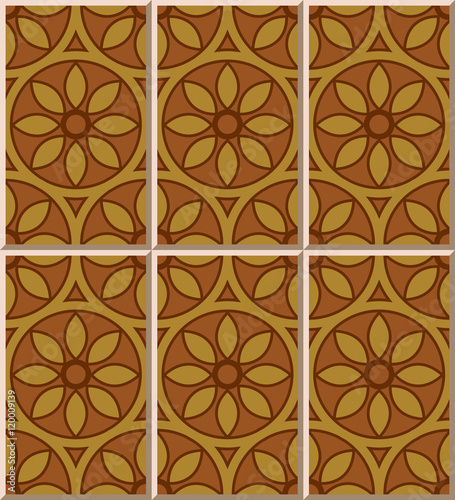 Ceramic tile pattern 386 brown round cross flower