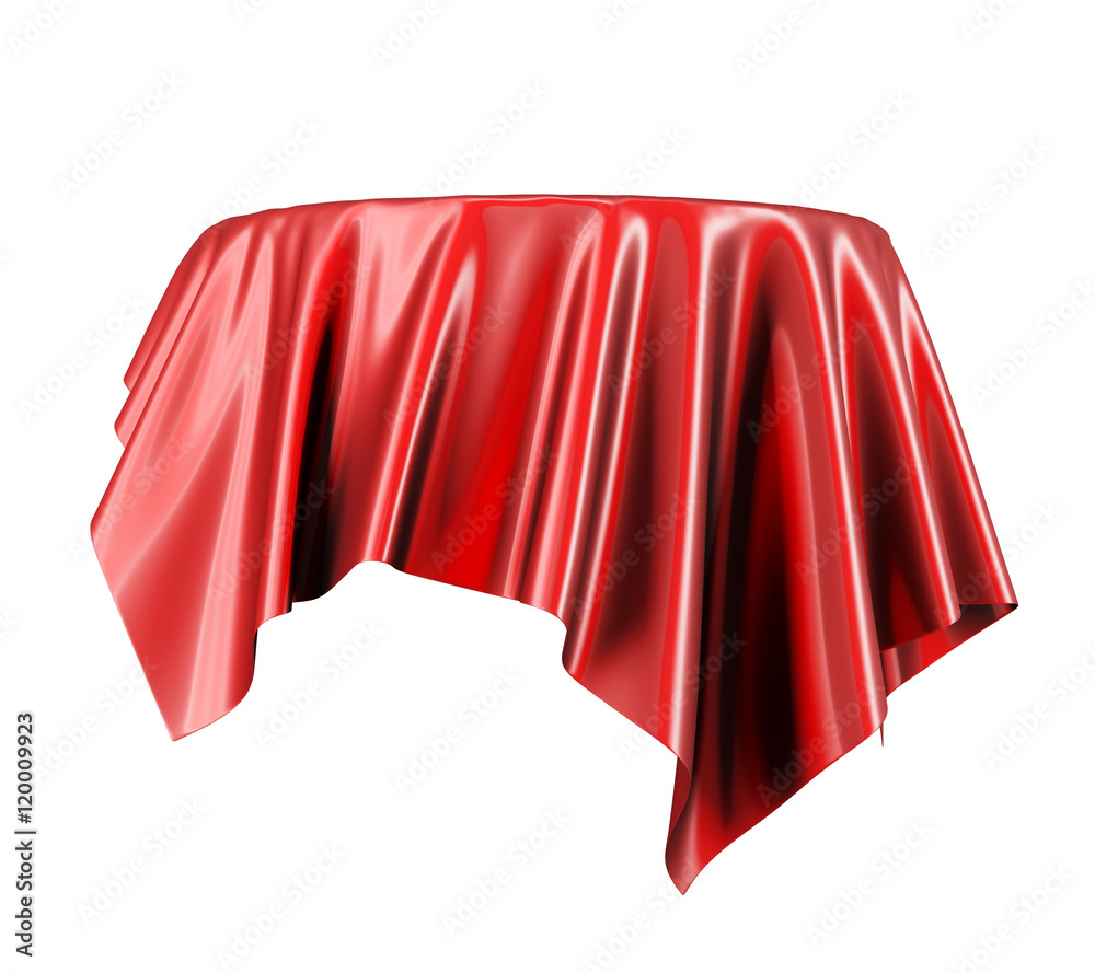 Red satin fabric floating in the air isolated on white backgroun Red satin fabric floating in the air isolated on white backgroun