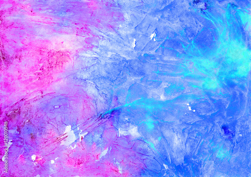Hand painted watercolor background, abstract bright colors (blue and pink)