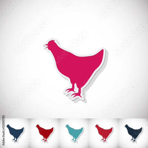 Hen. Flat sticker with shadow on white background