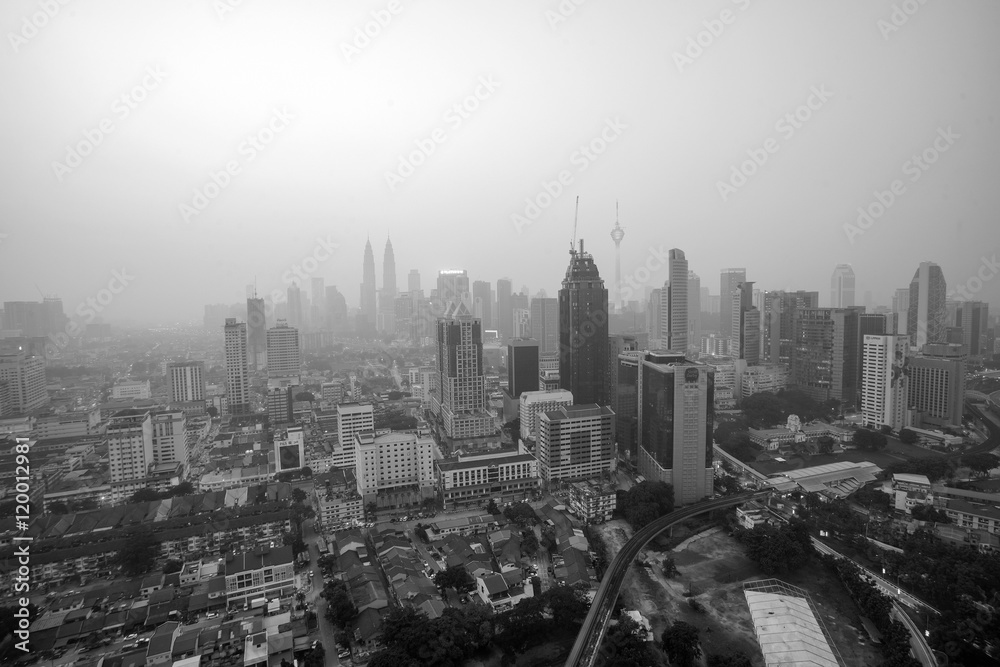 Malaysia - March 5: View of Kuala Lumpur city during bad haze ,