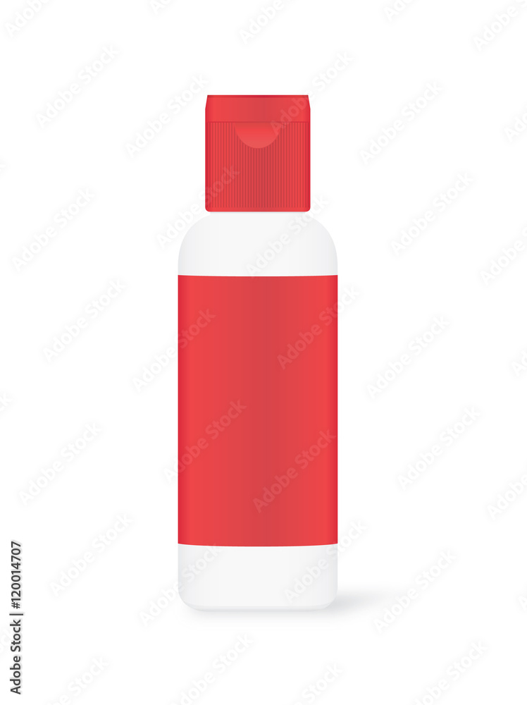 
Vector White plastic bottle with red label and red cap isolated on white background. Ideal for mock up and other.