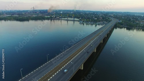Wallpaper Mural Aerial view of the old industrial area, port, bridge over a large river. Pipes factories  smoke on the horizon. Torontodigital.ca