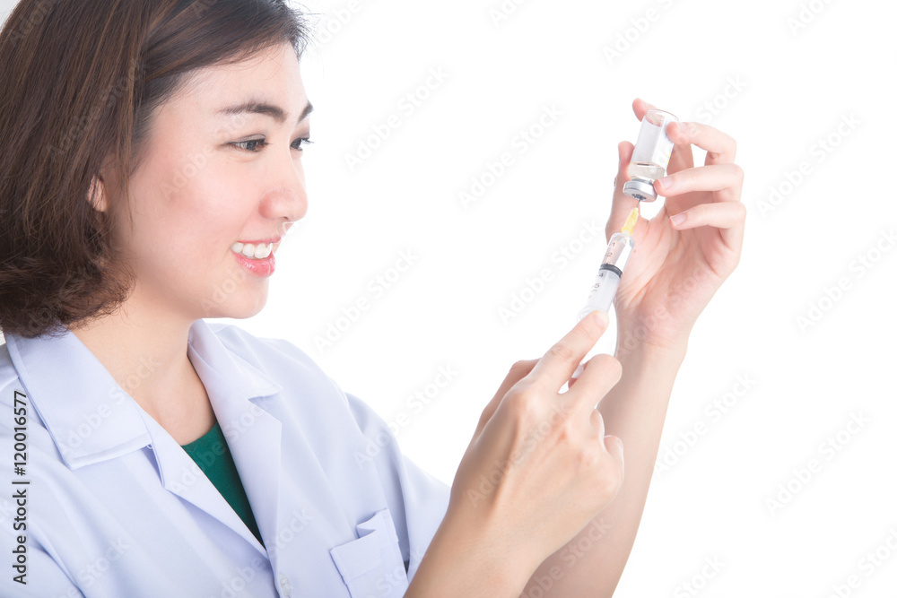 Doctor with medical syringe in hands, getting ready for injection Doctor with medical syringe in hands, getting ready for injection