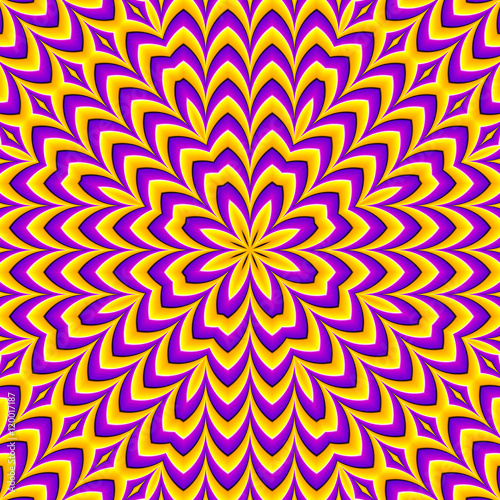 Abstract yellow background with flower  motion illusion . Seamless pattern.