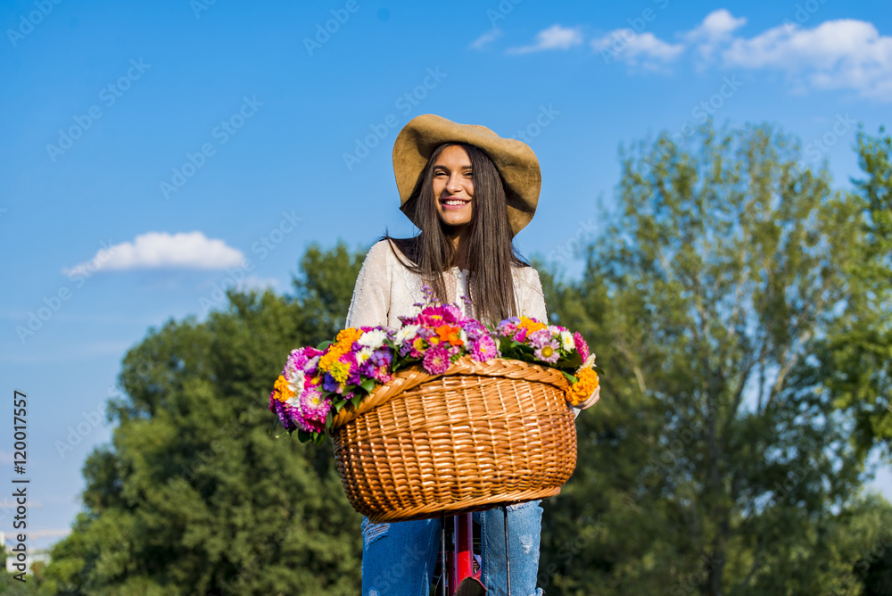 Young girl rides a bicycle