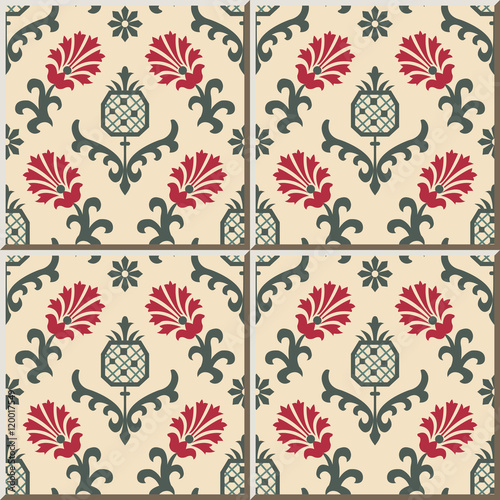 Ceramic tile pattern 472 nature garden red flower pineapple fruit