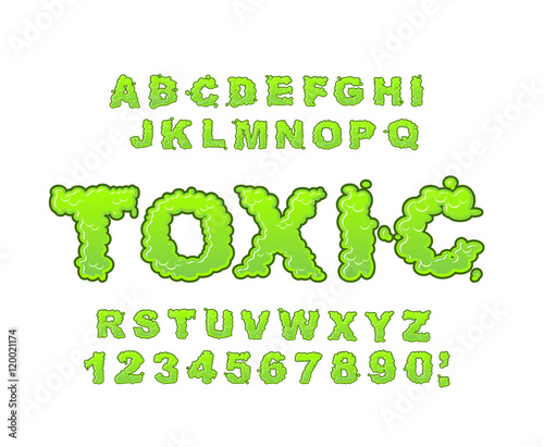 Toxic font. Green liquid ABC. Acid typography. Radiation alphabe