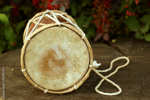 Traditional Indian djembe drum. Soft blurred background